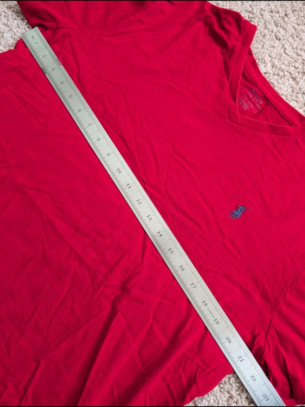 Polo Ralph Lauren Red Blue Pony V-Neck Cotton Short Sleeve Tee Size Large - Picture 6 of 8